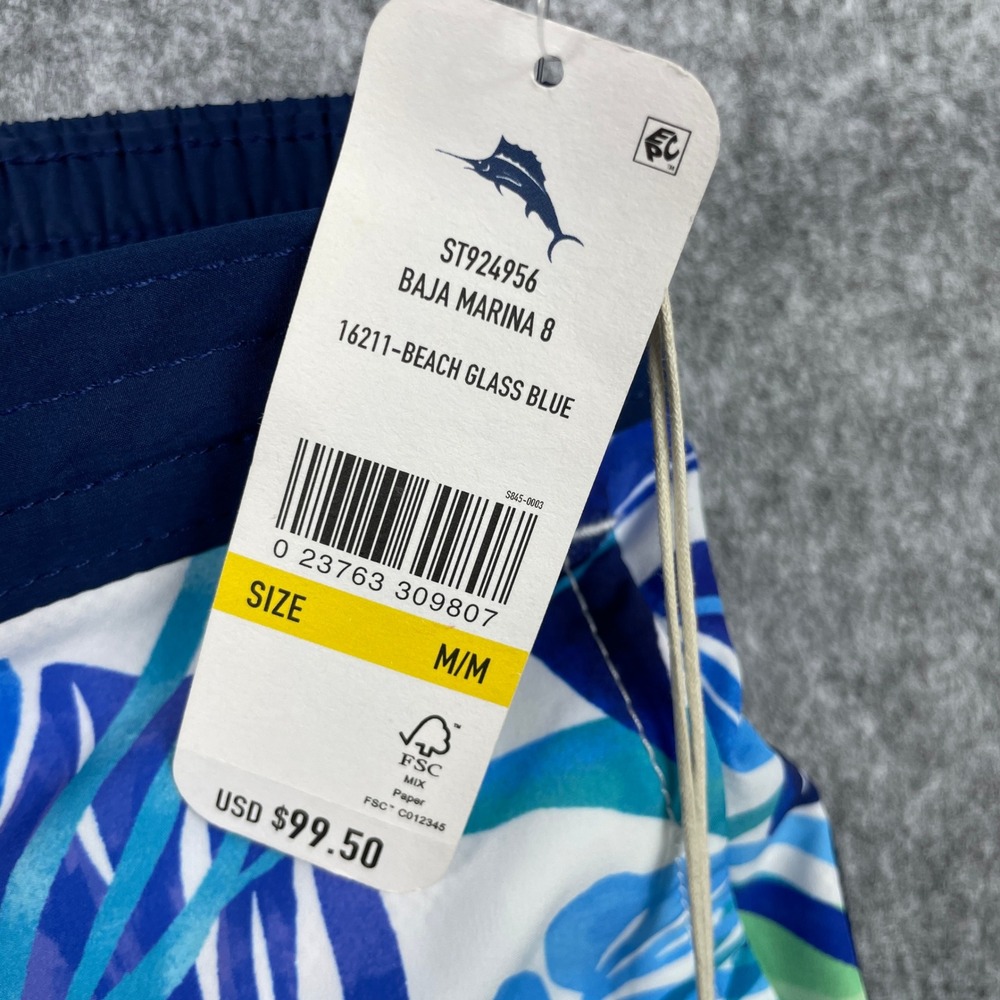 Tommy Bahama Swim Trunks Mens Medium Blue Baja Marina 8 Tropical Floral NEW - Picture 3 of 9